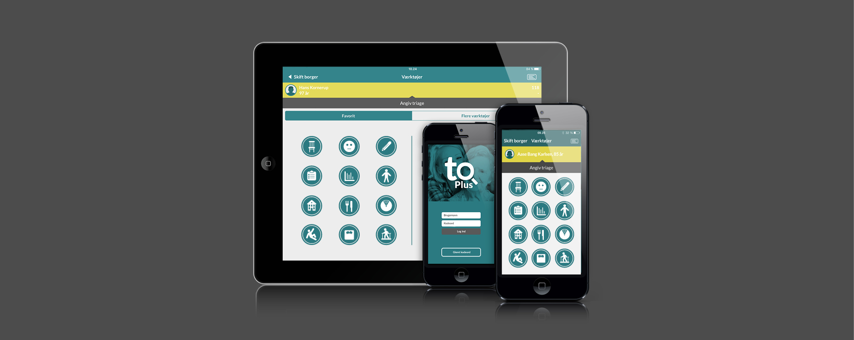 TidligOpsporing-app'en vist på iPad og iPhone